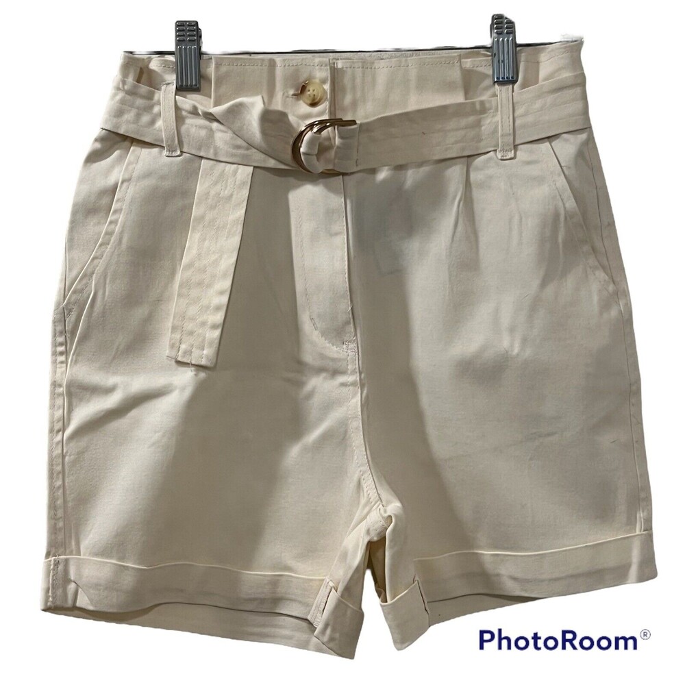 Blu Pepper Womens Paperbag Ivory Shorts Cotton Spandex Shorts Size Medium